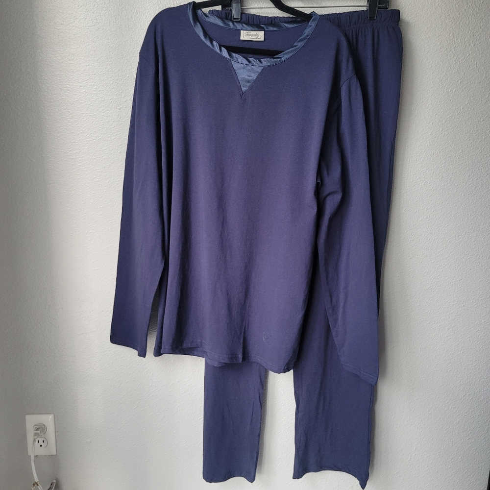 Temperley London Long Sleeve Cotton Pajama Set Size Large In Navy Blue